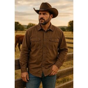 Coleman Men's Outdoor Work Shirt XL Brown Long Sleeve Button Front Cotton Blend